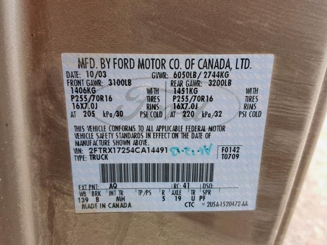 2FTRX17254CA14491 - 2004 FORD F-150 HERI RED photo 10