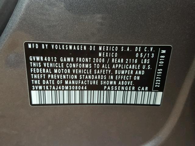 3VW1K7AJ4DM308044 - 2013 VOLKSWAGEN JETTA BASE Մոխրագույն լուսանկար 10