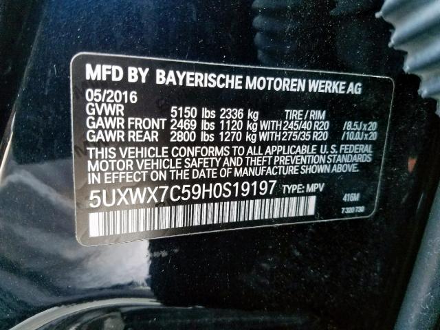 5UXWX7C59H0S19197 - 2017 BMW X3 XDRIVE3 BLACK photo 10