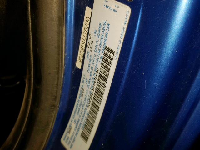 3VWCD21C6YM475440 - 2000 VOLKSWAGEN NEW BEETLE ლურჯი ფოტო 10