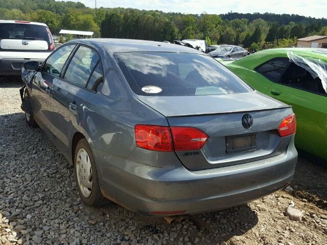 3VW1K7AJ7CM392178 - 2012 VOLKSWAGEN JETTA BASE GRAY photo 3