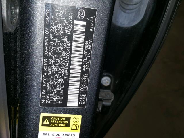 JTHBB1BA3A2004143 - 2010 LEXUS HS 250H BLACK photo 10