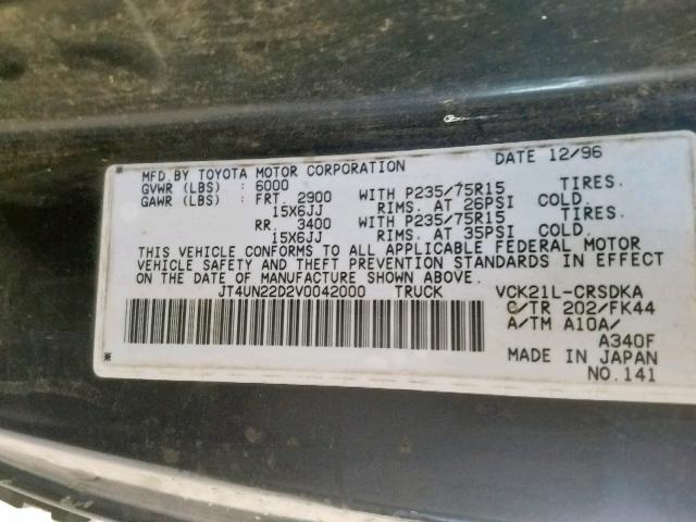 JT4UN22D2V0042000 - 1997 TOYOTA T100 XTRAC BLACK photo 10