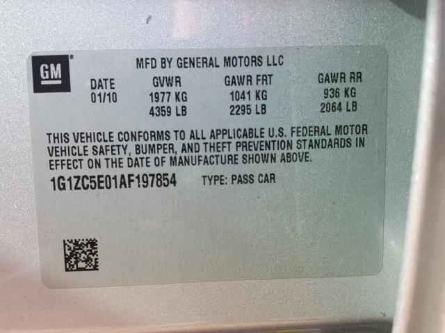 1G1ZC5E01AF197854 - 2010 CHEVROLET MALIBU 1LT SILVER photo 10