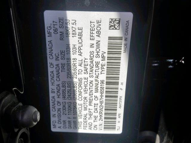 2HKRW2H87HH658196 - 2017 HONDA CR-V EXL BLACK photo 10