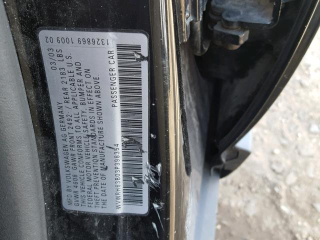 WVWRH63B03P398354 - 2003 VOLKSWAGEN PASSAT GLX BLACK photo 10