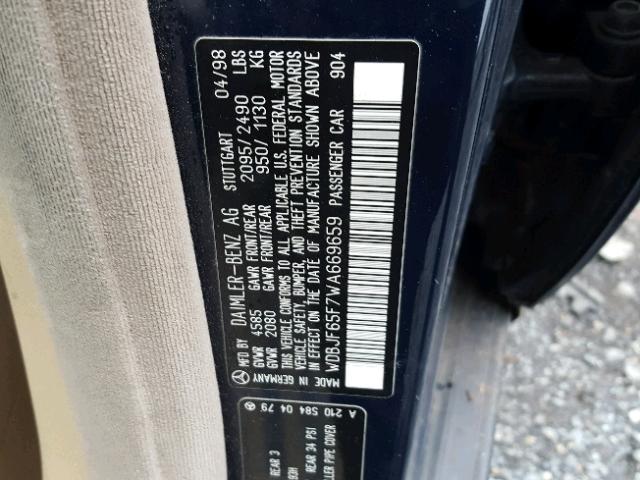 WDBJF65F7WA669659 - 1998 MERCEDES-BENZ E 320 BLUE photo 10