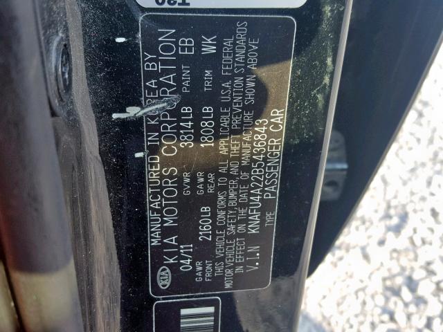 KNAFU4A22B5436843 - 2011 KIA FORTE EX BLACK photo 10