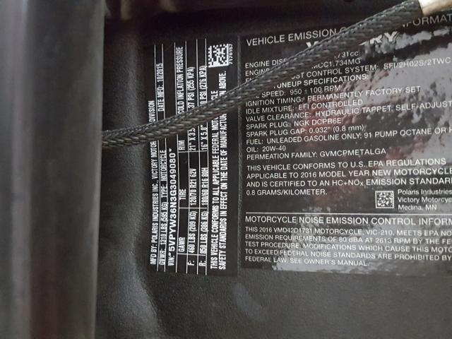 5VPYW36N3G3049080 - 2016 VICTORY MOTORCYCLES MAGNUM 双色 照片 10