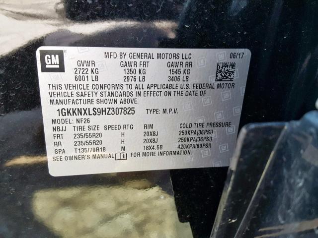 1GKKNXLS9HZ307825 - 2017 GMC ACADIA DEN BLACK photo 10