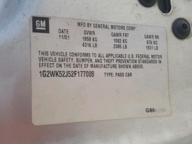 1G2WK52J52F177008 - 2002 PONTIAC GRAND PRIX SILVER photo 10