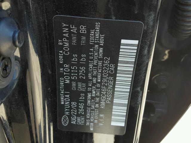 KMHGC46F29U032362 - 2009 HYUNDAI GENESIS 4. BLACK photo 10