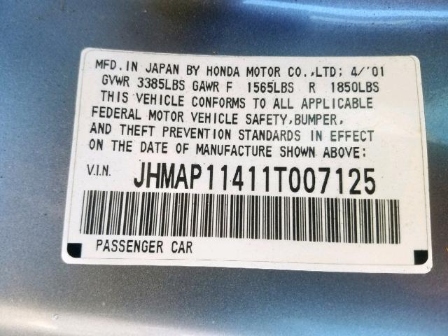 JHMAP11411T007125 - 2001 HONDA S2000 SILVER photo 10