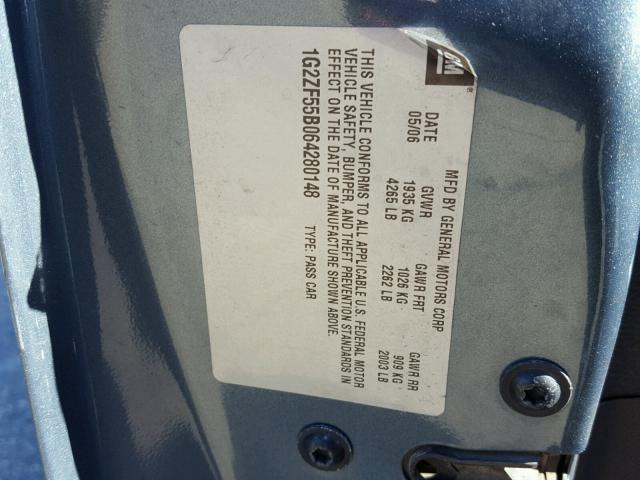 1G2ZF55B064280148 - 2006 PONTIAC G6 SE BLUE photo 10