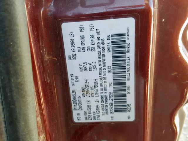 1B7KF23681J270253 - 2001 DODGE RAM 2500 MAROON photo 10