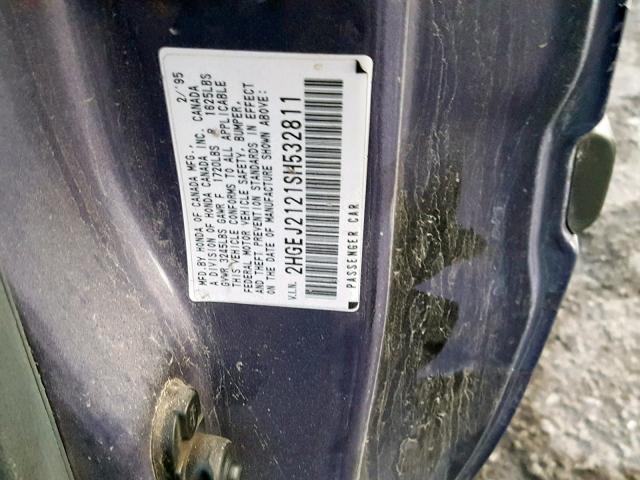 2HGEJ2121SH532811 - 1995 HONDA CIVIC DX GRAY photo 10