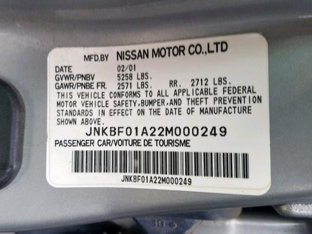 JNKBF01A22M000249 - 2002 INFINITI Q45 SILVER photo 10