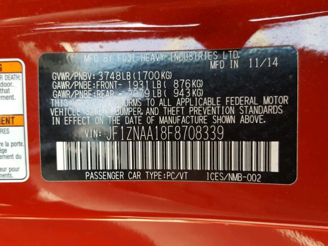 JF1ZNAA18F8708339 - 2015 TOYOTA SCION FR-S RED photo 10