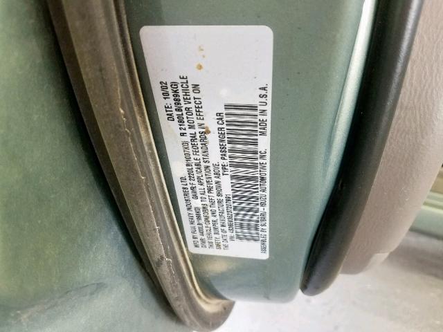 4S3BE635237207991 - 2003 SUBARU LEGACY L GREEN photo 10