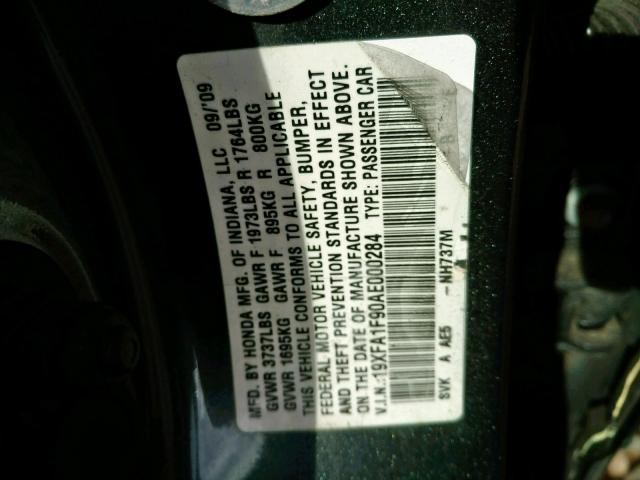 19XFA1F90AE000284 - 2010 HONDA CIVIC EXL Boz foto 10