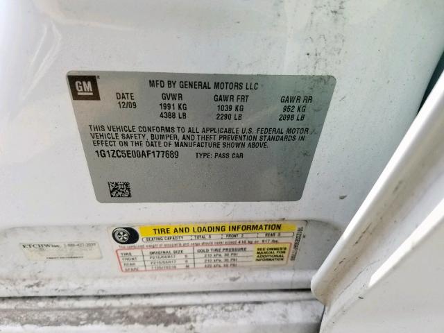 1G1ZC5E00AF177689 - 2010 CHEVROLET MALIBU 1LT 白色 照片 10