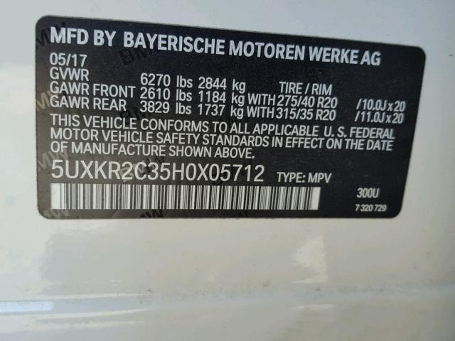 5UXKR2C35H0X05712 - 2017 BMW X5 SDRIVE3 WHITE photo 10