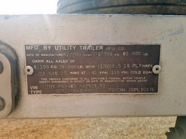 1UYFS24834A263603 - 2004 UTILITY TRAILER SILVER photo 10