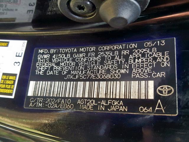 JTKJF5C77E3068030 - 2014 TOYOTA SCION TC შავი ფოტო 10