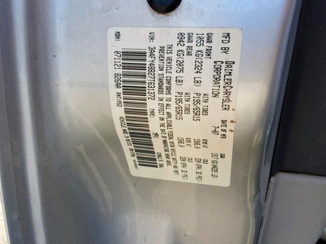 3A4FY48B27T631372 - 2007 CHRYSLER PT CRUISER SILVER photo 10