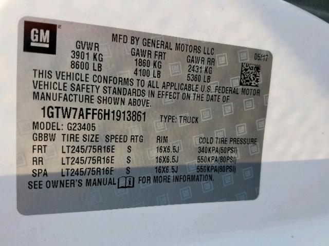 1GTW7AFF6H1913861 - 2017 GMC SAVANA G25 WHITE photo 10