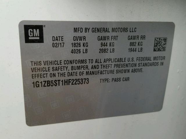 1G1ZB5ST1HF225373 - 2017 CHEVROLET MALIBU LS თეთრი ფოტო 10