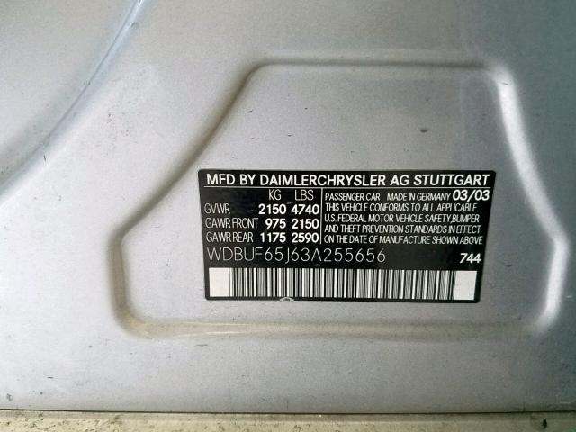 WDBUF65J63A255656 - 2003 MERCEDES-BENZ E 320 SILVER photo 10