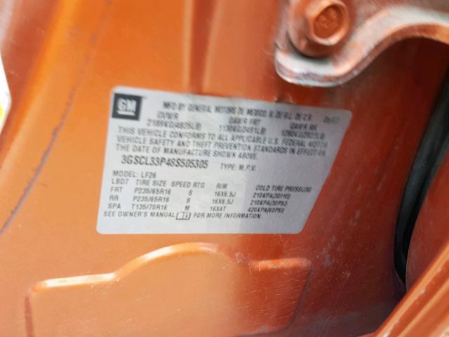 3GSCL33P48S505305 - 2008 SATURN VUE XE ORANGE photo 10