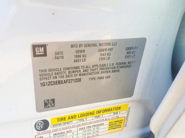 1G1ZC5EBXAF271208 - 2010 CHEVROLET MALIBU 1LT WHITE photo 10