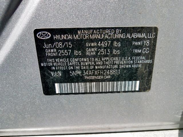 5NPE34AFXFH248811 - 2015 HYUNDAI SONATA SPO SILVER photo 10