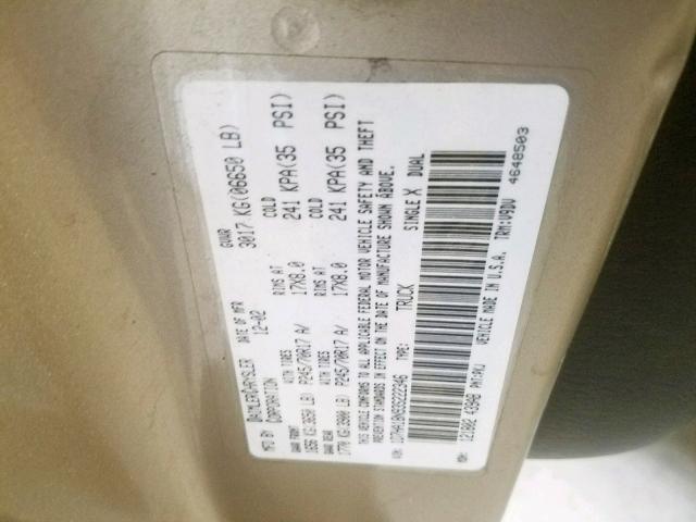 1D7HA18N93S222346 - 2003 DODGE RAM 1500 S GOLD photo 10