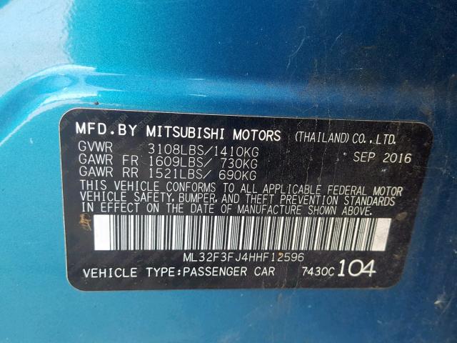 ML32F3FJ4HHF12596 - 2017 MITSUBISHI MIRAGE G4 BLUE photo 10