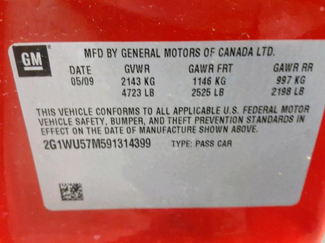 2G1WU57M591314399 - 2009 CHEVROLET IMPALA LTZ RED photo 10