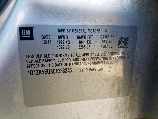 1G1ZA5EU3CF233345 - 2012 CHEVROLET MALIBU LS SILVER photo 10