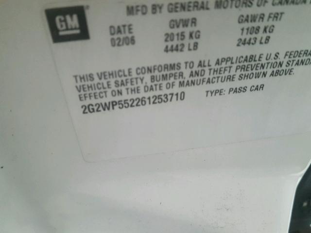 2G2WP552261253710 - 2006 PONTIAC GRAND PRIX WHITE photo 10