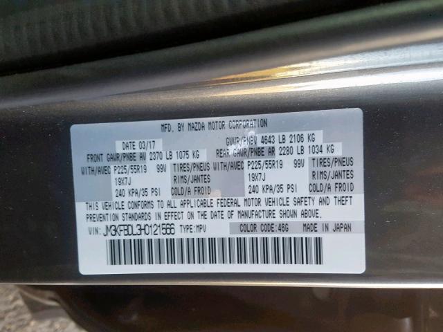 JM3KFBDL3H0121566 - 2017 MAZDA CX-5 GRAND GRAY photo 10