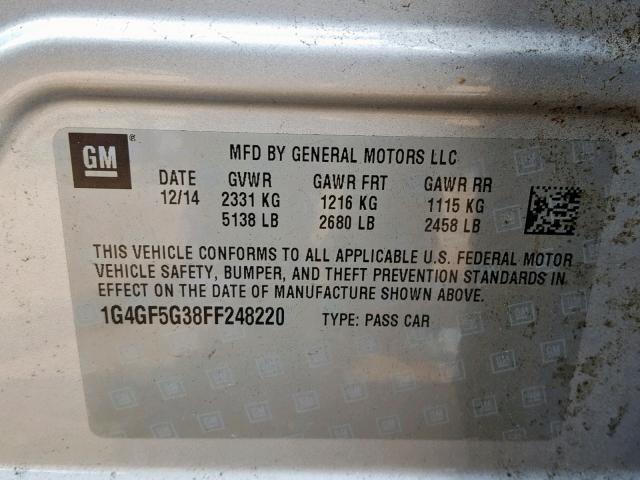 1G4GF5G38FF248220 - 2015 BUICK LACROSSE P SILVER photo 10