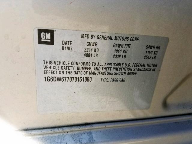 1G6DW677070161080 - 2007 CADILLAC STS GOLD photo 10