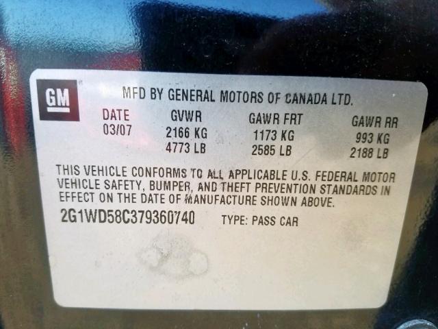 2G1WD58C379360740 - 2007 CHEVROLET IMPALA SUP Қара фото 10