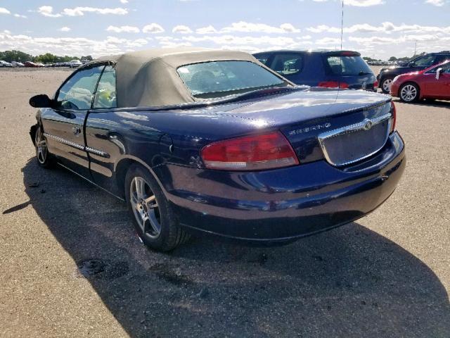 1C3EL45R52N182932 - 2002 CHRYSLER SEBRING LX BLUE photo 3