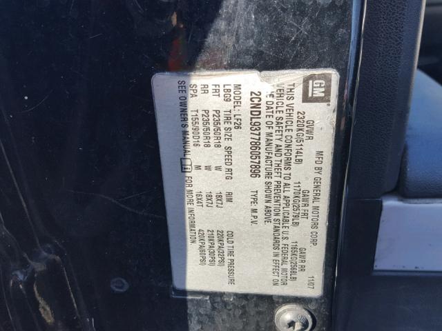 2CNDL937786057896 - 2008 CHEVROLET EQUINOX SP BLACK photo 10