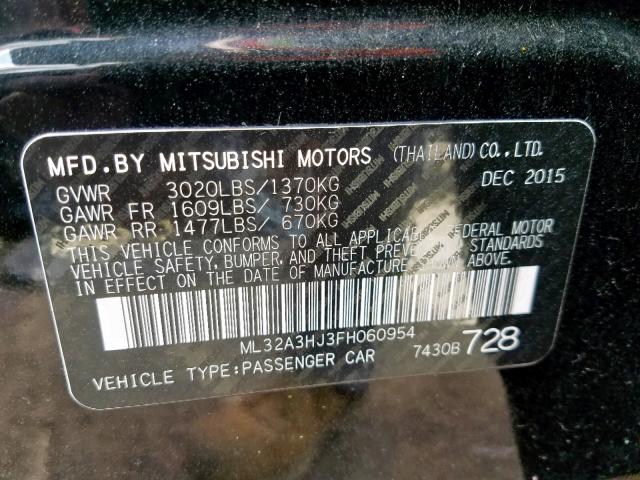 ML32A3HJ3FH060954 - 2015 MITSUBISHI MIRAGE DE BLACK photo 10