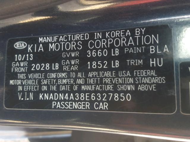 KNADN4A38E6327850 - 2014 KIA RIO EX BLUE photo 10