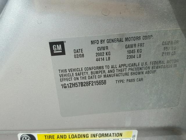 1G1ZH57B28F215658 - 2008 CHEVROLET MALIBU 1LT SILVER photo 10