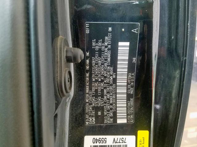 5TDZK3DC8BS122399 - 2011 TOYOTA SIENNA BLACK photo 10